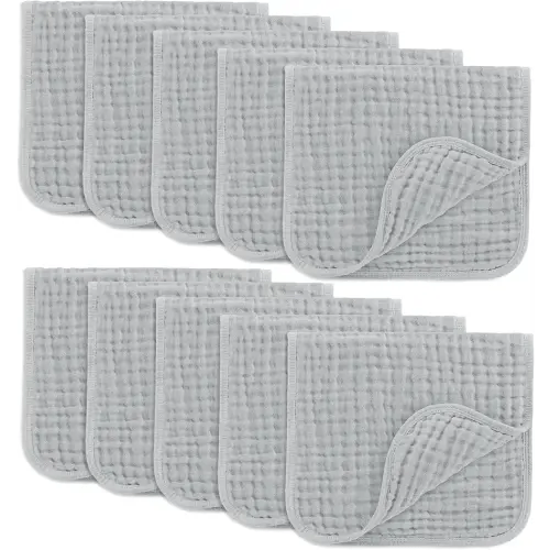 Comfy Cubs Muslin Burp Cloths 20" x 10", Pack of 10 - Large, 6-Layer, Ultra Absorbent 100% Cotton for Baby Drool and Messes - Soft, Safe & Gentle Baby Burp Cloths for Boys & Girls - Heather Blue