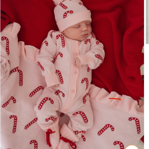 Knit Classic Romper | Pink Candy Cane