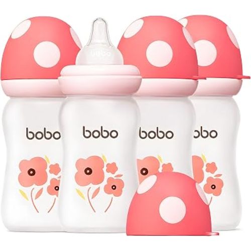 YOHKOH Silicone Coated Glass Baby Bottles (5.4oz (Pack of 4), Red)