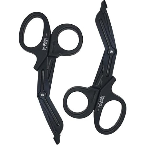 Madison Supply Medical Scissors, EMT and Trauma Shears - 7.5-Inch Bandage Scissors, Stainless Steel Medical Shears - Fluoride-Coated Blades for First Responders, Nurses, and Doctors (2 Pack, Black)