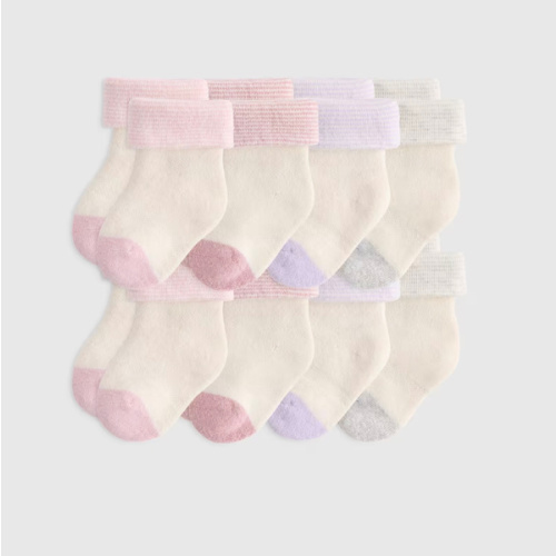 Organic Cotton Fold Over Socks 8-Pack - Baby in Pink/Blue Multi