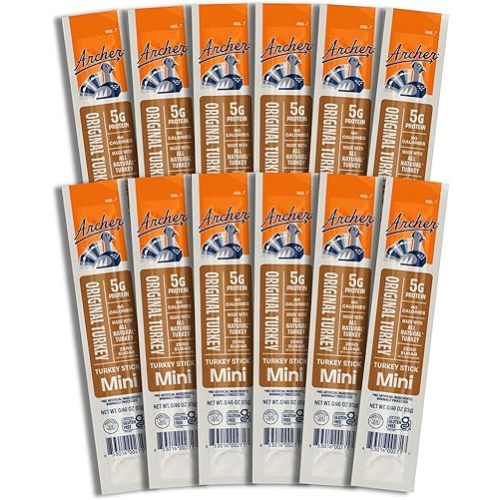 Archer Jerky Mini Turkey Jerky Sticks - All Natural Turkey Sticks, Meat Snack for People, Gluten Free, Keto Protein Snack, Original Flavor - 0.5 oz (Pack of 12)