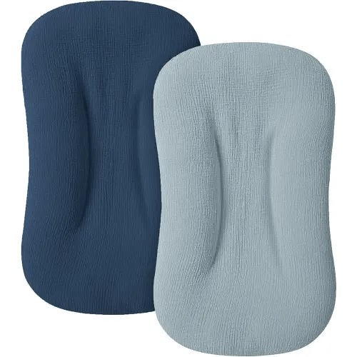 Muslin Baby Cover for Newborn, Soft and Breathable 100% Cotton Lounger Slipcover Neutral, Pack of 2(Dark Blue)