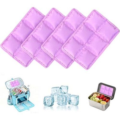 Ice Packs for Lunch Boxes & Coolers - Slim Reusable Space Saving Cooler Ice Packs, Water Absorption (6"x4"x0.7") - Purple, Non-Toxic Cooler for Picnic, Sports & Camping