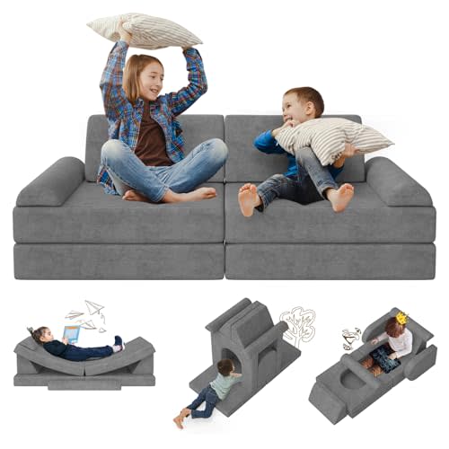Modular Kids Play Couch 10PCS – Convertible Kids Sofa & Toddler Play Couch with DIY Foam Pieces for Imaginative Play, Climbing & Relaxation for Playroom, Bedroom, Nursery & Living Room