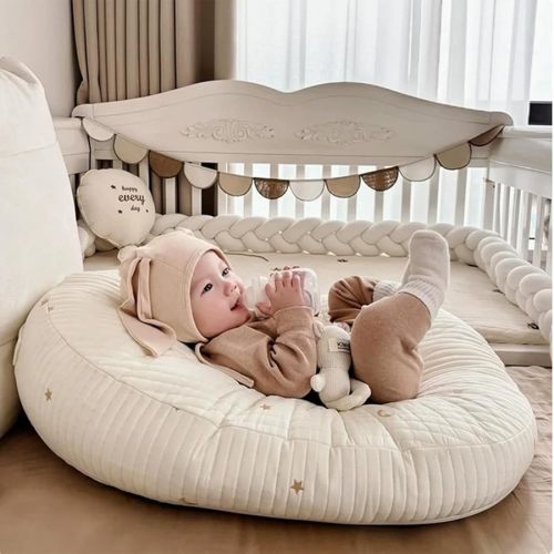 SoftNest™ Baby Lounger Pillow – Ergonomic Cotton Nest with Anti-Reflux Support