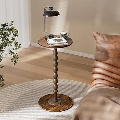 Side Table - Round Side Table, Small End Table, Luxury Living Room Side Tables for Small Spaces for Living Room, Bedroom, Bathroom, Corners and Office, Rustic Brown