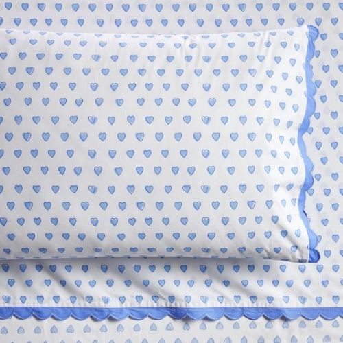Roller Rabbit Heart Organic Sheet Set - Twin Blue
