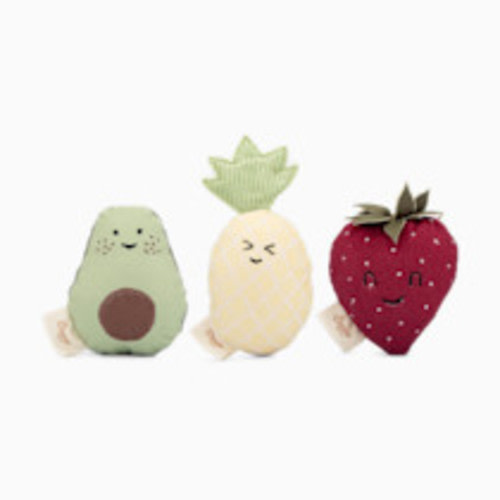Crane Baby Soft Plush Rattle Set (3 Pack) - Clementine Fruits & Veggies