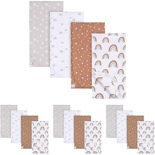 Gerber Unisex Baby 100% Cotton Flannel Receiving Blankets 30x30 Inches (Pack of 4), Boho Rainbow, One Size