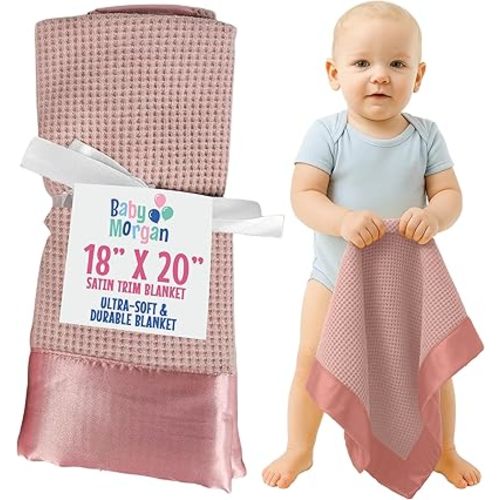 Thermal Waffle Knit Baby Blanket - Soft Breathable Mini Blanket for Newborns and Infants - Toddler Blankey for Strollers, Travel, Naptime, Nursery and More - 18" x 20" (Pink, Satin Trim)