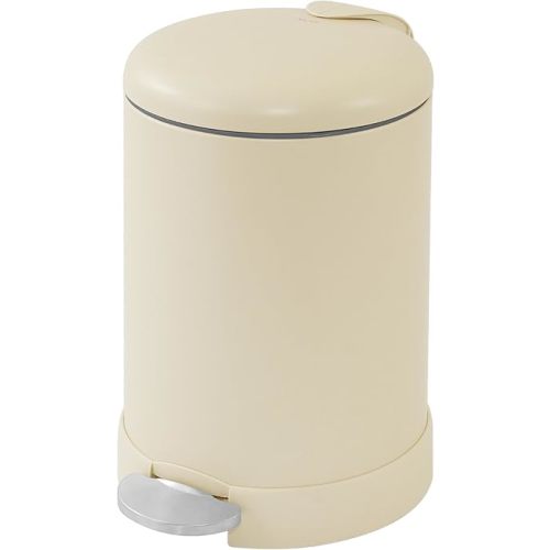 Glad Small Trash Can, 1.2 Gallon | Round Stainless Steel Garbage Bin with Soft Close Lid & Step Foot Pedal | Metal Waste Basket with Removable Inner Bucket, Almond