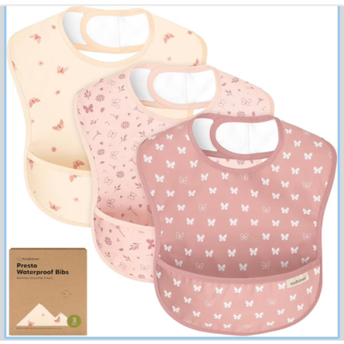 3-Pack Waterproof Baby Bibs for Eating - Lightweight Toddler Feeding Bibs with Large Food Catcher, Mess Proof, Food-Grade Baby Eating Essentials, Easy to Put On & Clean (Butterflies)