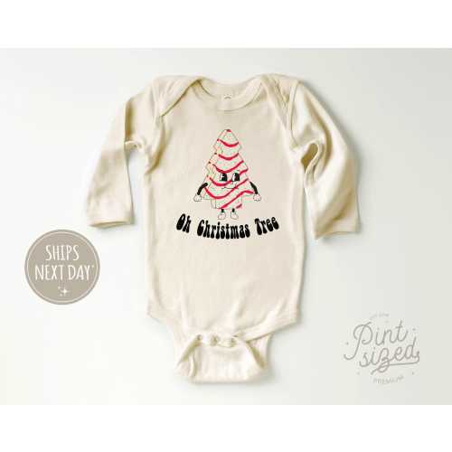 Retro Christmas Onesie® - Oh, Christmas Tree Bodysuit - Little Debbie Onesie® -  Natural Holiday Baby Onesie®