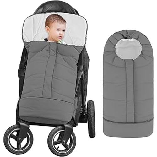 Yoofoss Stroller Cover for Winter, Toddler Stroller Footmuff Universal for Most Stroller, Water Resistant Warm Coral Baby Stroller Bunting Sleeping Bag Light Grey