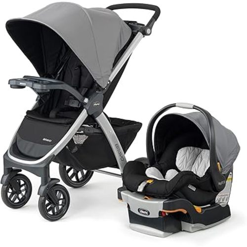 Chicco Bravo 3-in-1 Trio Travel System, Bravo Quick-Fold Stroller with KeyFit 30 Infant Car Seat and Base, Car Seat and Stroller Combo | Camden/Black