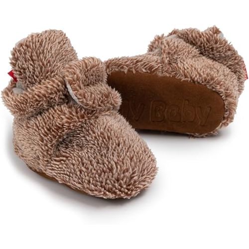 Meckior Infant Baby Boys Girls Cotton Booties Winter Fleece Warm Cozy Socks Soft Bottom Newborn Toddler First Walkers Crib Shoes with Grippers