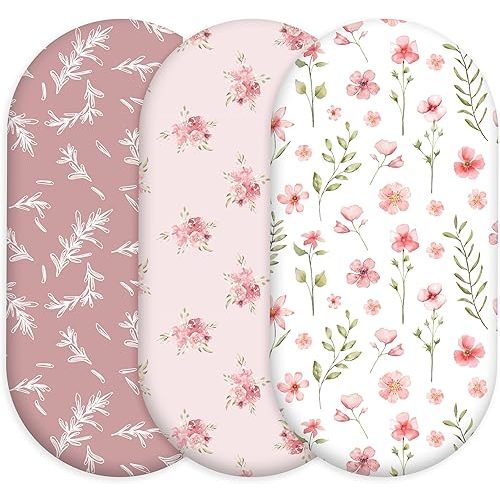 Floral Bassinet Sheets Girl 3 Pack, Breathable Cozy Fitted Mattress Sheet, Elastic Travel Bassinet Fashionable, Standard Cradle Safe Sheets for Baby Boy Girls 32" x 16"