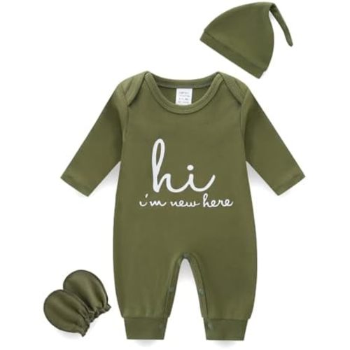 Newborn Romper 3Pcs Unisex Baby Coming Home Outfits Baby Cotton Clothes Set with Mitten and Hat for Boy and Girl
