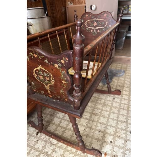 Gorgeous hand painted antique cradle