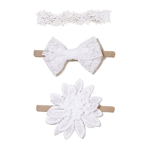 cherrboll Baby Girl Nylon Headbands, 3Pcs Handmade Floral Hair Bows, Stretchy Flower Hairbands for Newborns Infants Toddlers