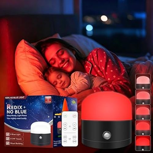 Neporal REDIX 670nm Red Light for Sleep, 100% Blue Light Blocking & Dimmable & 4-Timer & With Remote Red Light Lamp for Melatonin Promoting, Red Night Light for Sleep Aid, Bedroom,Baby Nursery,Reading