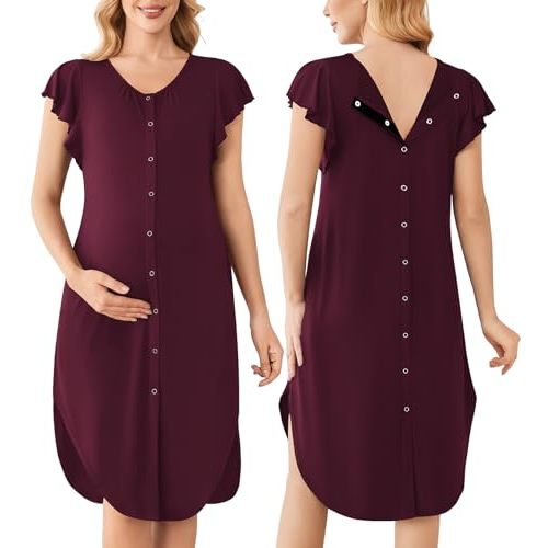 Ekouaer Labor and Delivery Gown 3 in 1 Nursing/Hospital/Breastfeeding/Maternity Flying Short Sleeve Nightgown with Button