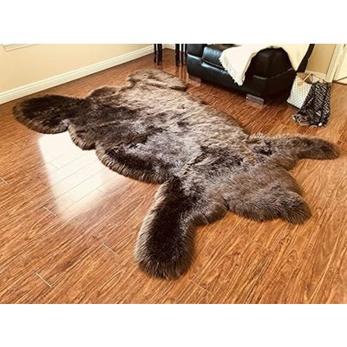 LAMBZY Faux Sheepskin Hypoallergenic,Super Soft Faux Bear Skin Silky Shag Rug (2'x3', Brown)