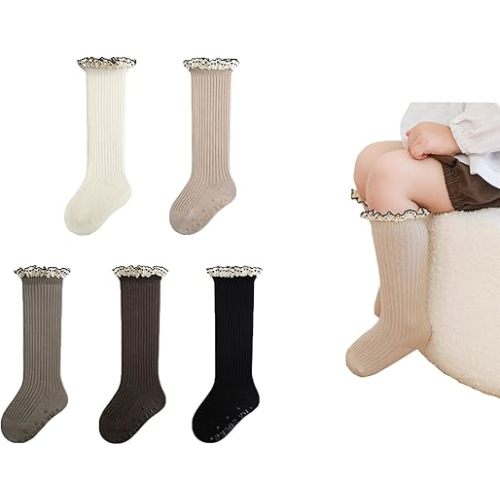 Toddler Boy Girl Knee High Ruffle Socks for Girls Infant Baby Grip Non Slip Cute Cotton Long Socks Stocking Stuffers