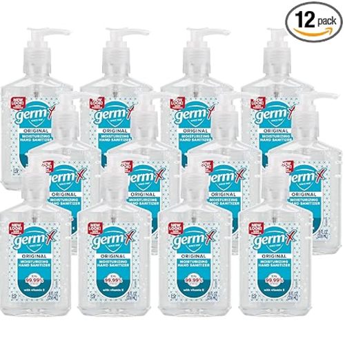Germ-X Original Hand Sanitizer, 8 Fl Oz (Pack of 12), Less Drying Moisturizing Gel with Vitamin E, No Rinse Formula, Pump Bottle