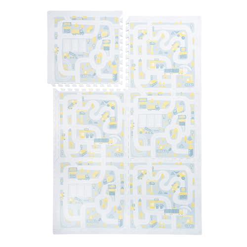 PopsyKosy Premium Baby Floor Play Mat - Thick & Cushioned 0.5 inch Playroom Foam Mat, Non-Toxic Odorless - 6 Tiles - Spacious 6x4 ft. - Stylish, Large, Waterproof for Kids & Toddlers -Pastel Blue Gray