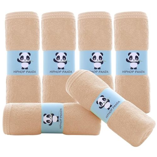 HIPHOP PANDA Baby Washcloths, Rayon Made from Bamboo - 2 Layer Ultra Soft Absorbent Newborn Bath Face Towel - Reusable Baby Wipes for Delicate Skin - Brown, 6 Pack