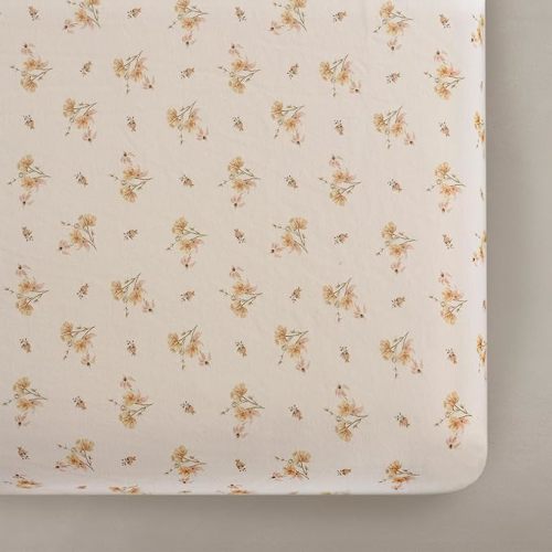 Oilo Crib Sheet, Breathable, Fitted, Organic Cotton Jersey, 300-Thread, Machine Wash, Fits Standard Crib (28" x 52" x 6"), Toddler Bedding, Heirloom Organic Collection, Dainty Floral