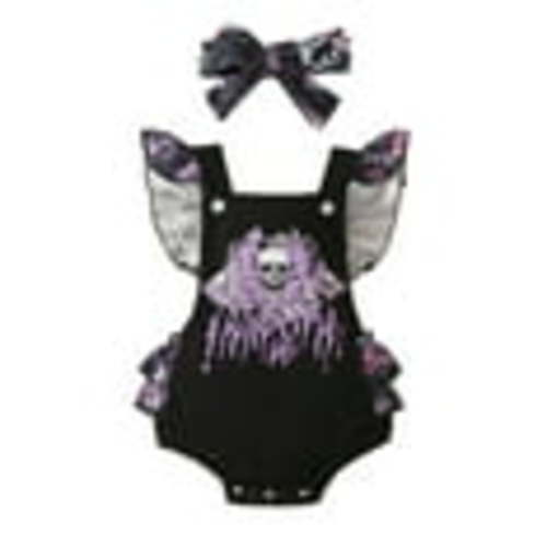 WUXIAN Girls Fly Sleeve Cartoon Hallowmas Backless Romper Bodysuits Headbands Set Onesie Toddler Baby Leisure Child Clothing