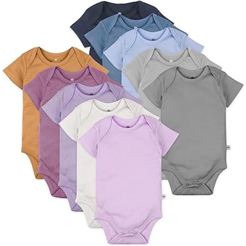 HonestBaby 10-Pack Short Sleeve Bodysuits One-Piece 100% Organic Cotton for Infant Baby Boys, Girls, Unisex, Prep School Rebel Girl, 3-6 Months