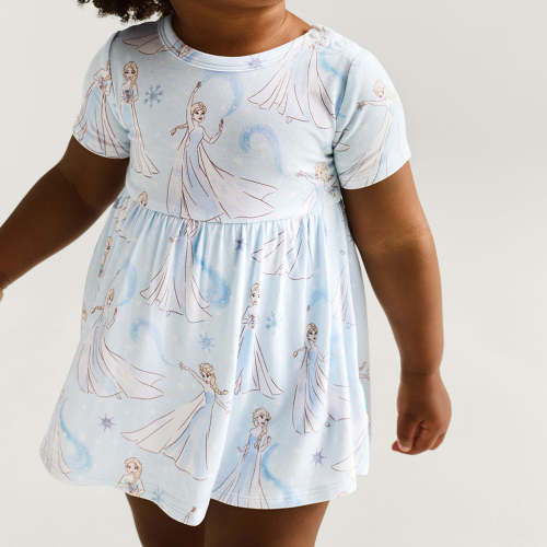 Blue Short Sleeve Disney Let It Go Criss-Cross Twirl Bodysuit Dress | Posh Peanut®
