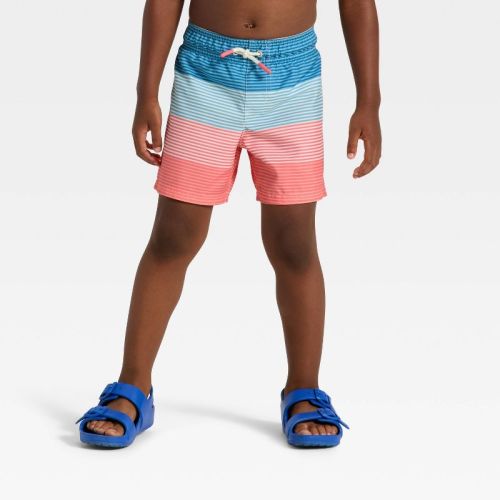 Toddler Boys' Striped Swim Trunks - Cat & Jack™ Blue/ Pink