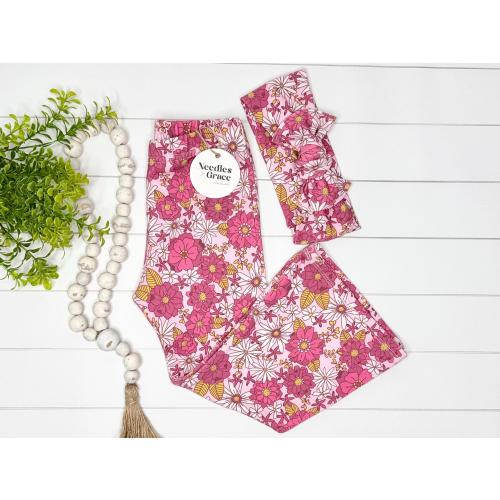 Pink Floral Bell Bottoms, Baby Bell Bottoms, Floral Flare Pants, Kid Hippie Pants, Toddler Bell Bottoms, Toddler Pants, Birthday Outfit