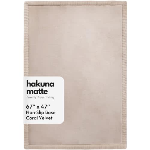 Hakuna Matte CloudSoft Baby Play Mat for Floor 47" x 67" Beige | Coral Velvet high-density foam Rug for Crawling & Cozy Play – Non-Slip, Water-Resistant, Easy-CareTummy Time Mat