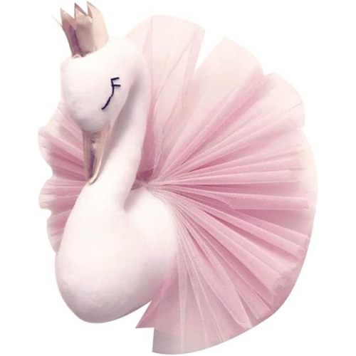 3D Wall Hanging Decoration Cute Crown Dress Swan Wall Art Sticker Hook for Nursery Kids Girl Room Wedding Birthday (Pink)