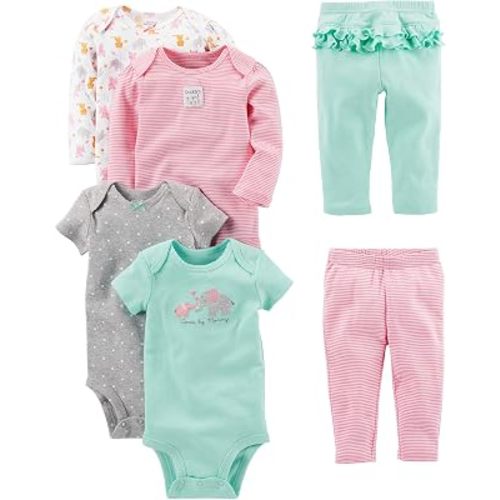 Simple Joys by Carter's Baby Girls 6-piece Bodysuits (Short and Long Sleeve) and Pants Set