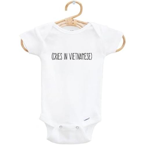 Cries In Vietnamese Baby Bodysuit, Funny Pregnancy Announcement, Vietnam-Themed Clothing, Coming Home Outfit, Size 0-3 Months