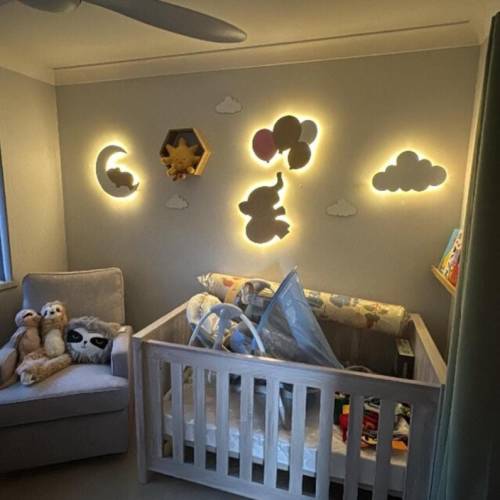 Set of 4 Night Light Baby, Baby Room Light, Nursery Decor, Cloud Lamp, Nursery Wall Decor, Elephant Light, Moon Lamp, Wall Lamp Baby Gift