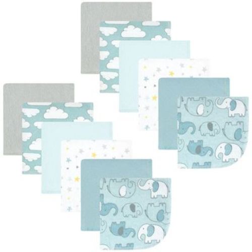 Hudson Baby Infant Boy Flannel Washcloths, Boy New Elephant 12Pk, One Size