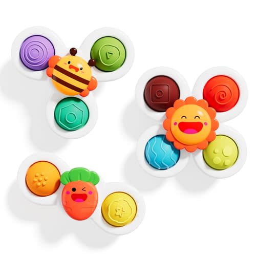 ALASOU 3PCS Pop Suction Cup Spinner Sensory Airplane Travel Toys for 1 Year Old Boy Girl Infant Toddlers|Novelty Spinning Tops 12 18 Months|1 2 Year Old Boy Birthday Gift|Baby Bath Toy Kids Ages 1-3