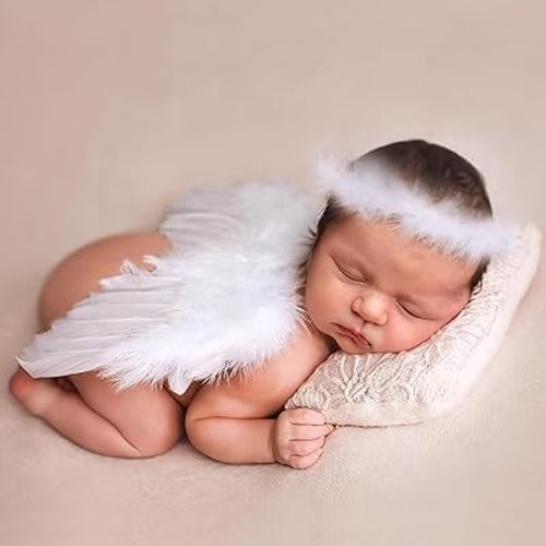 Holibeat 0-6M Newborn Baby Angel Wings with Feathers Newborn Photography Posing Props with a Headband (pink1)