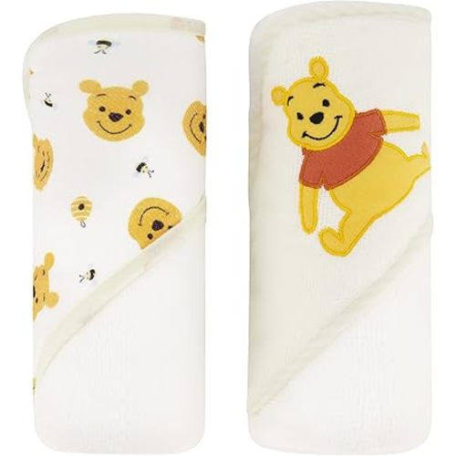 Disney Cudlie Baby Winnie The Pooh 2 Pack Rolled/Carded Hooded Towels in Sweet Life Print, 1 Count