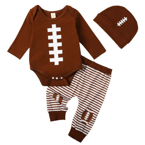 WOYY Infant Boys Football Outfits Long Sleeve Bodysuit Pants Hat 3Pcs Set, Sizes 12-18M