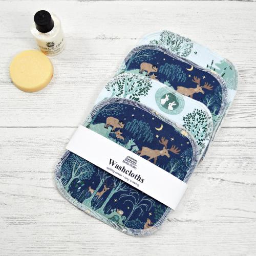 Woodland Animals Washcloths: Reusable Cotton Face Wipes, Set of 4