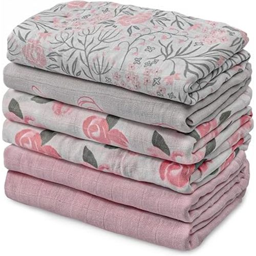 Muslin Baby Burp Cloths, Large 27 x 27 Inches Burping Cloths for Newborn Girls Boys, 6 Pack Baby Burp Rags Towel and Washcloths for Infant (Gentle Colors)